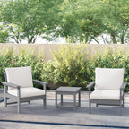 Ensemble de conversation pour patio extérieur en PEHD, 2 fauteuils et table d'appoint double, coussins amovibles inclus
