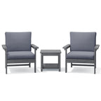 Ensemble de conversation pour patio extérieur en PEHD, 2 fauteuils et table d'appoint double, coussins amovibles inclus