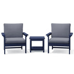 Ensemble de conversation pour patio extérieur en PEHD, 2 fauteuils et table d'appoint double, coussins amovibles inclus