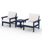Ensemble de conversation pour patio extérieur en PEHD, 2 fauteuils et table d'appoint double, coussins amovibles inclus