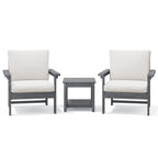 Ensemble de conversation pour patio extérieur en PEHD, 2 fauteuils et table d'appoint double, coussins amovibles inclus