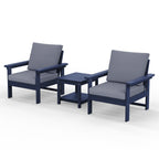 Ensemble de conversation pour patio extérieur en PEHD, 2 fauteuils et table d'appoint double, coussins amovibles inclus