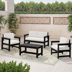 Ensemble de canapé et table sectionnels en PEHD pour patio extérieur, coussins amovibles inclus, une causeuse et deux canapés simples