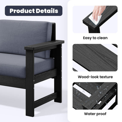 Ensemble de canapé et table sectionnels en PEHD pour patio extérieur, coussins amovibles inclus, une causeuse et deux canapés simples