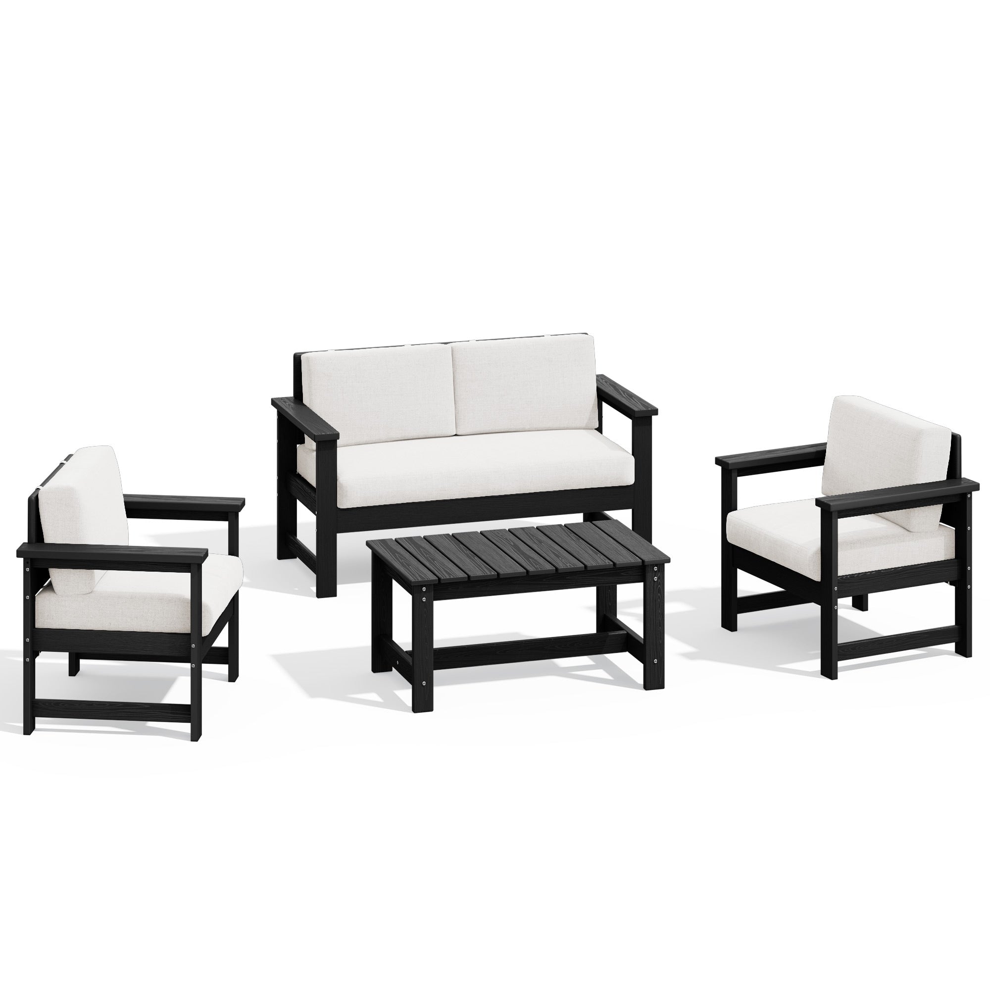 Ensemble de canapé et table sectionnels en PEHD pour patio extérieur, coussins amovibles inclus, une causeuse et deux canapés simples