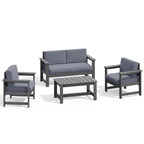 Ensemble de canapé et table sectionnels en PEHD pour patio extérieur, coussins amovibles inclus, une causeuse et deux canapés simples