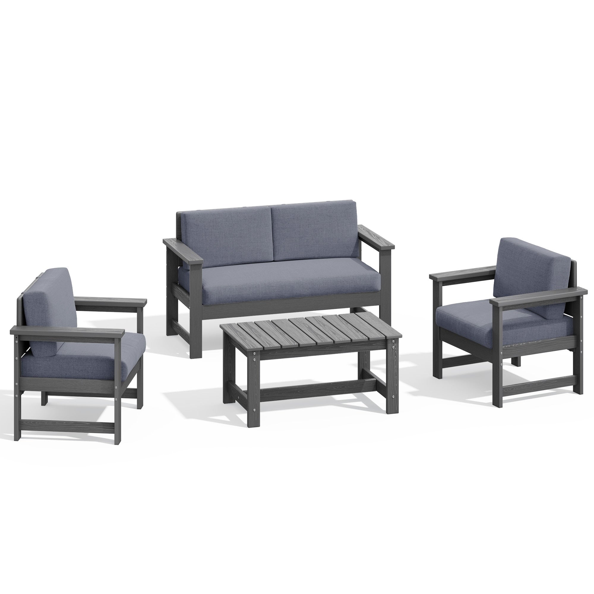 Ensemble de canapé et table sectionnels en PEHD pour patio extérieur, coussins amovibles inclus, une causeuse et deux canapés simples