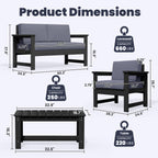 Ensemble de canapé et table sectionnels en PEHD pour patio extérieur, coussins amovibles inclus, une causeuse et deux canapés simples