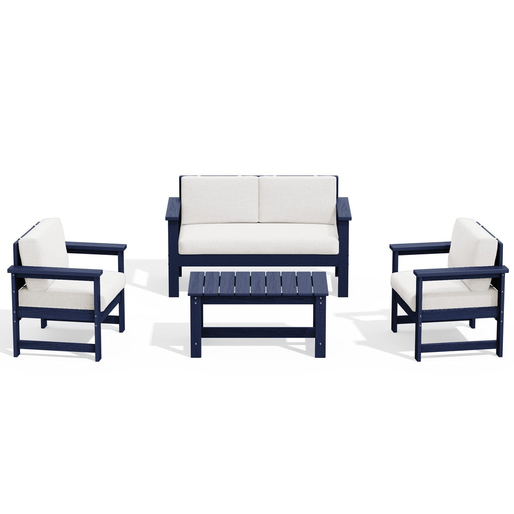 Ensemble de canapé et table sectionnels en PEHD pour patio extérieur, coussins amovibles inclus, une causeuse et deux canapés simples