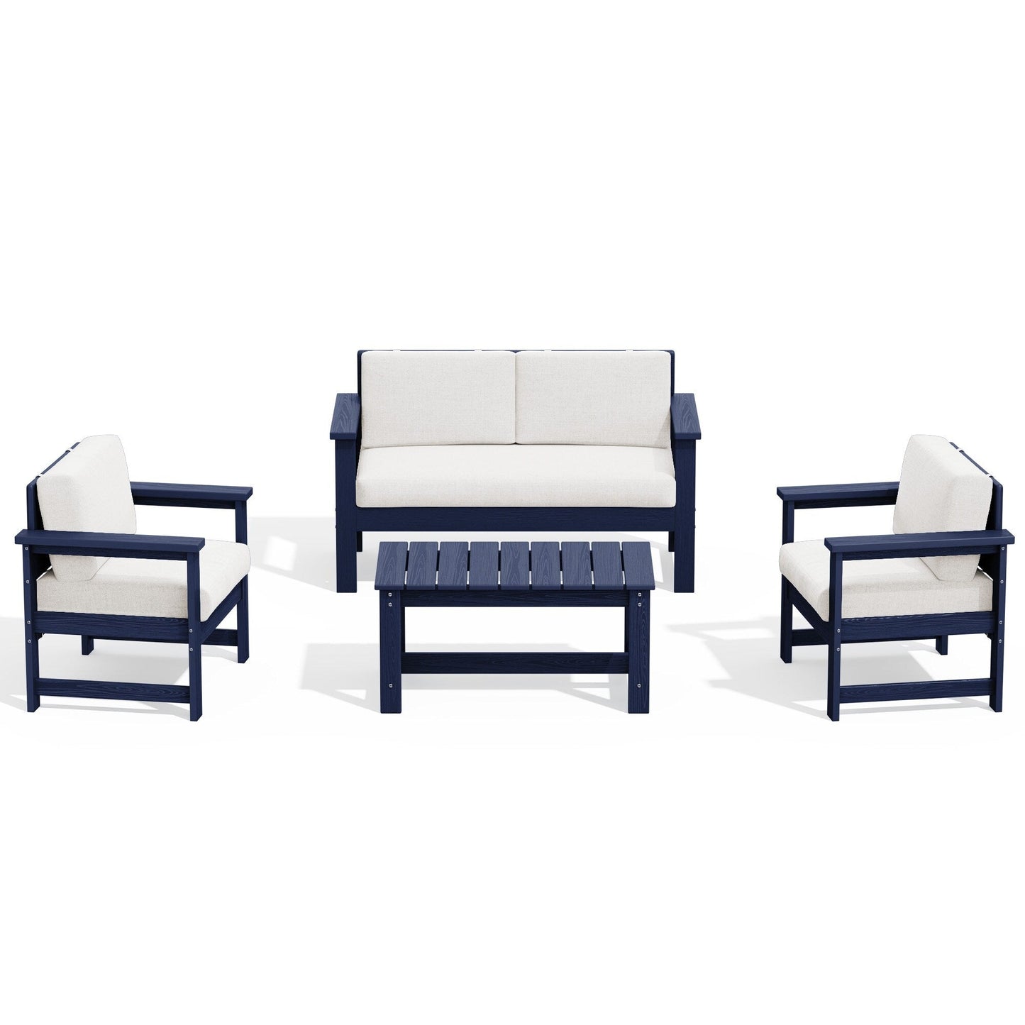 Ensemble de canapé et table sectionnels en PEHD pour patio extérieur, coussins amovibles inclus, une causeuse et deux canapés simples