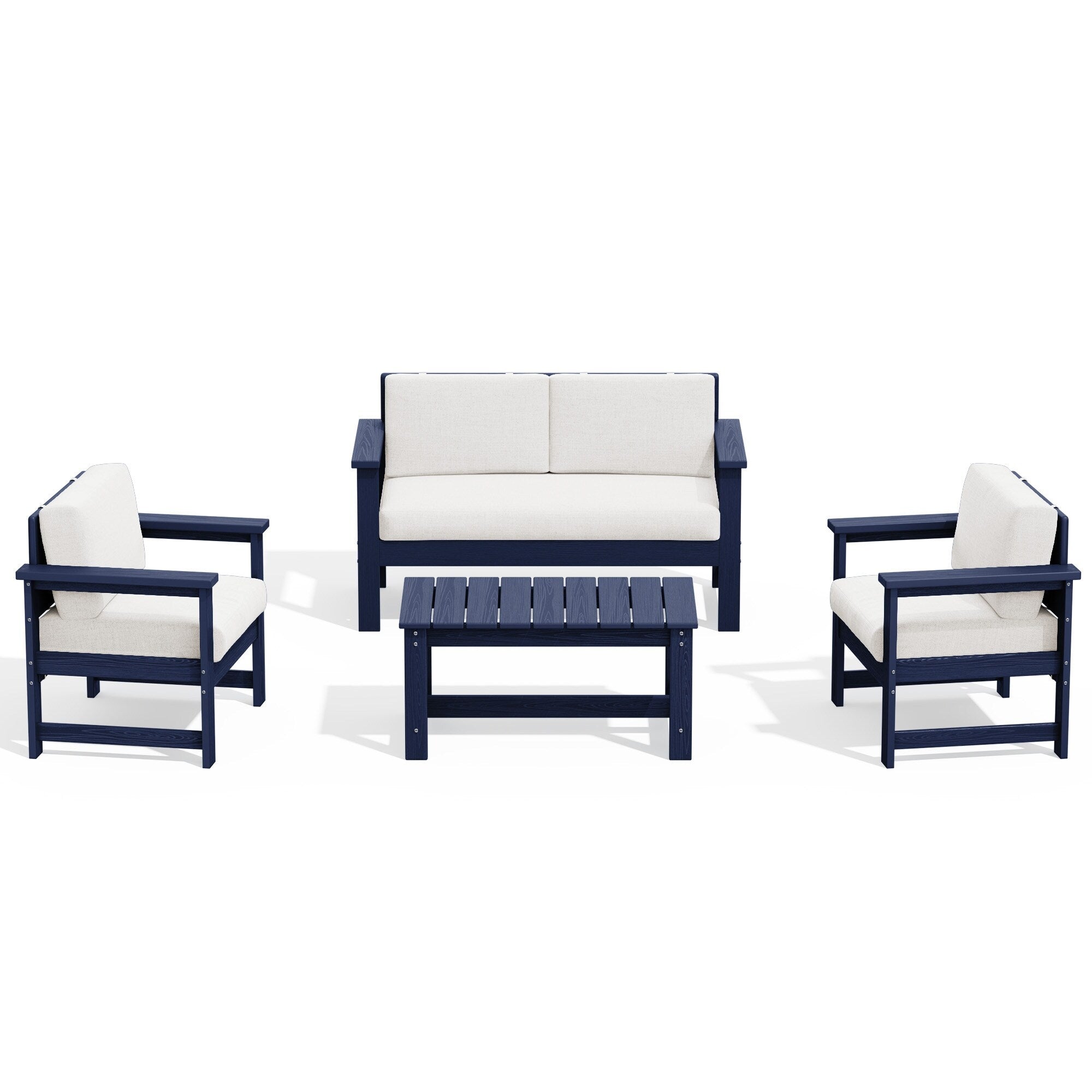 Ensemble de canapé et table sectionnels en PEHD pour patio extérieur, coussins amovibles inclus, une causeuse et deux canapés simples