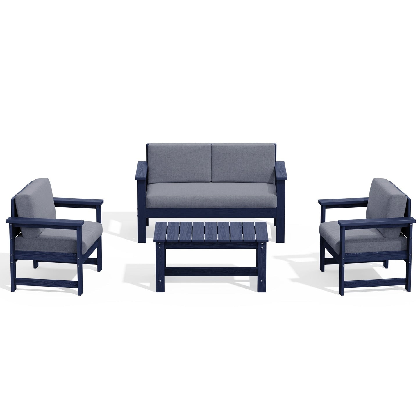Ensemble de canapé et table sectionnels en PEHD pour patio extérieur, coussins amovibles inclus, une causeuse et deux canapés simples