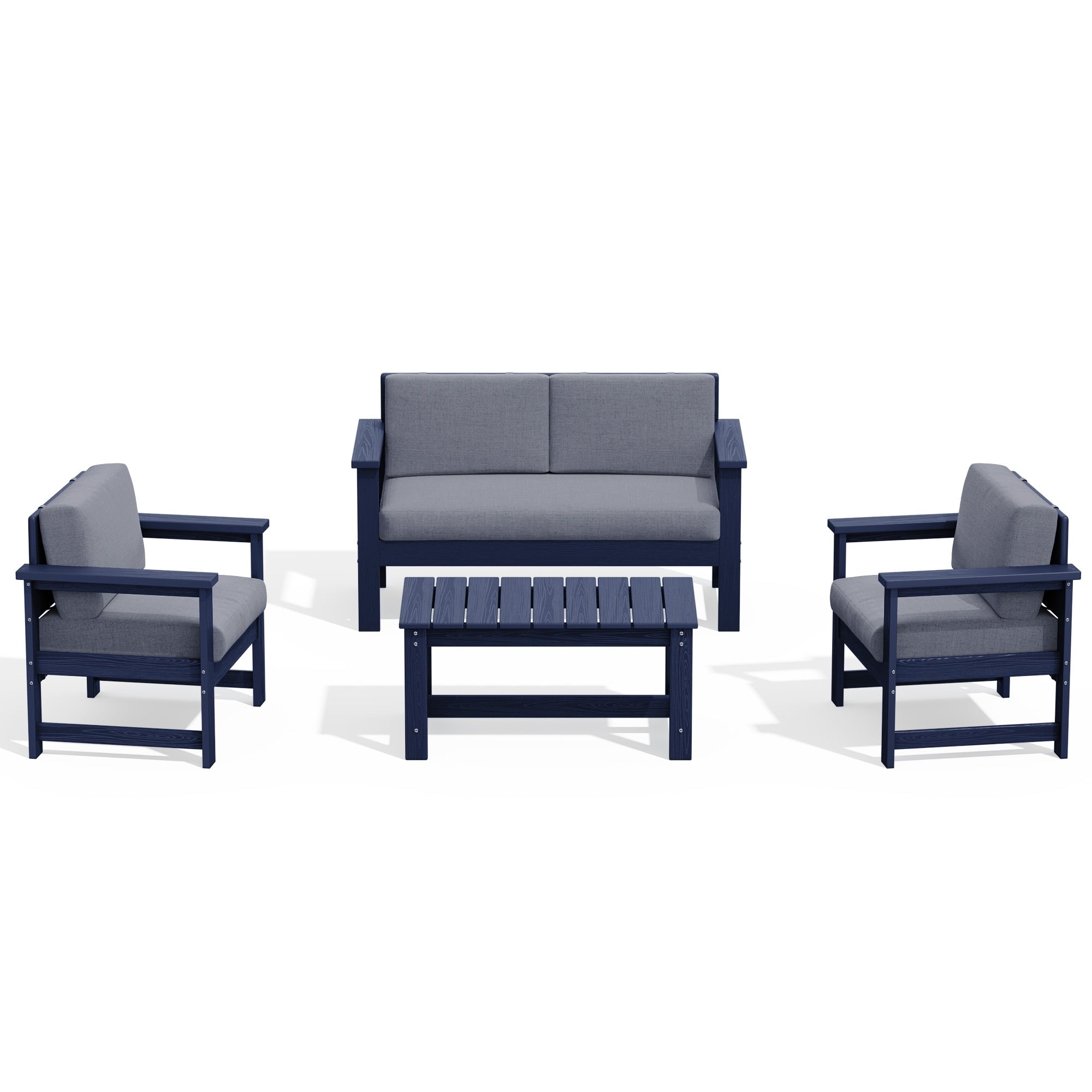 Ensemble de canapé et table sectionnels en PEHD pour patio extérieur, coussins amovibles inclus, une causeuse et deux canapés simples