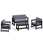 Ensemble de canapé et table sectionnels en PEHD pour patio extérieur, coussins amovibles inclus, une causeuse et deux canapés simples