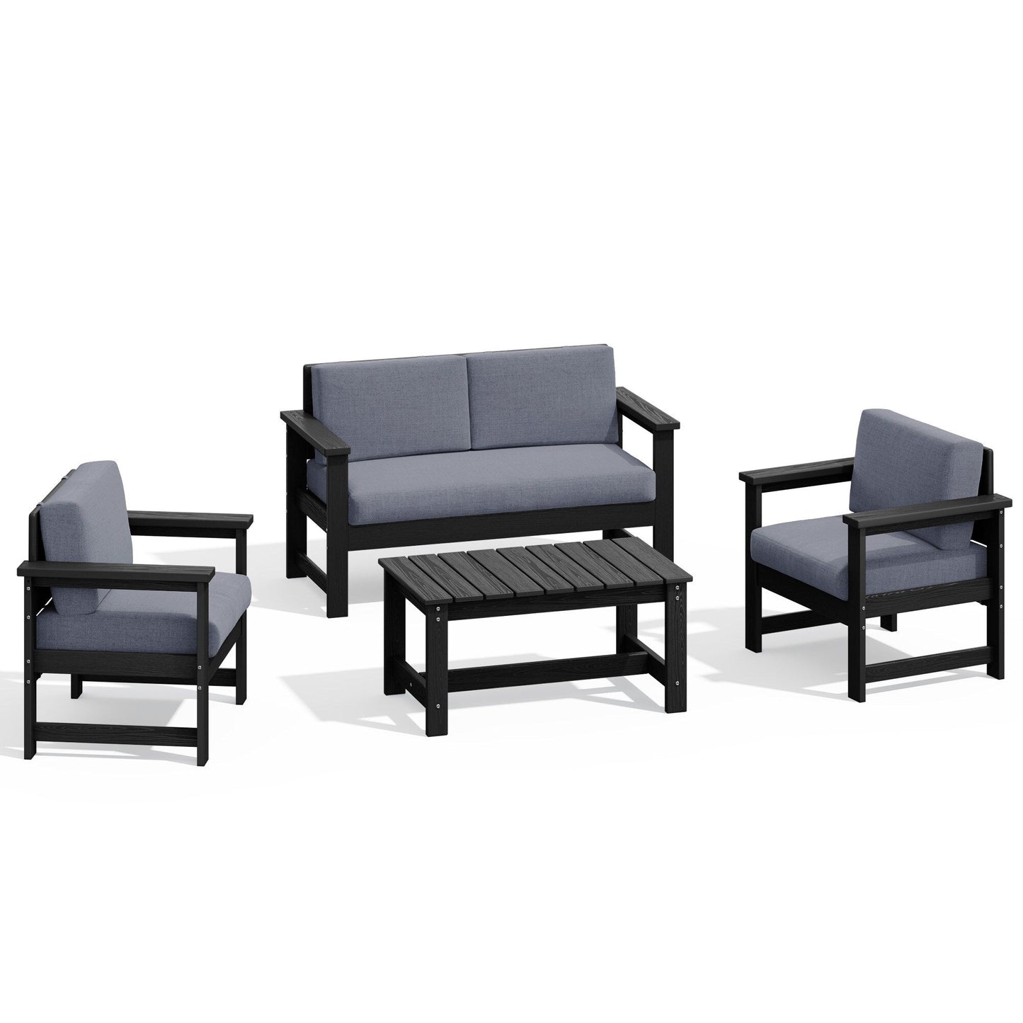 Ensemble de canapé et table sectionnels en PEHD pour patio extérieur, coussins amovibles inclus, une causeuse et deux canapés simples
