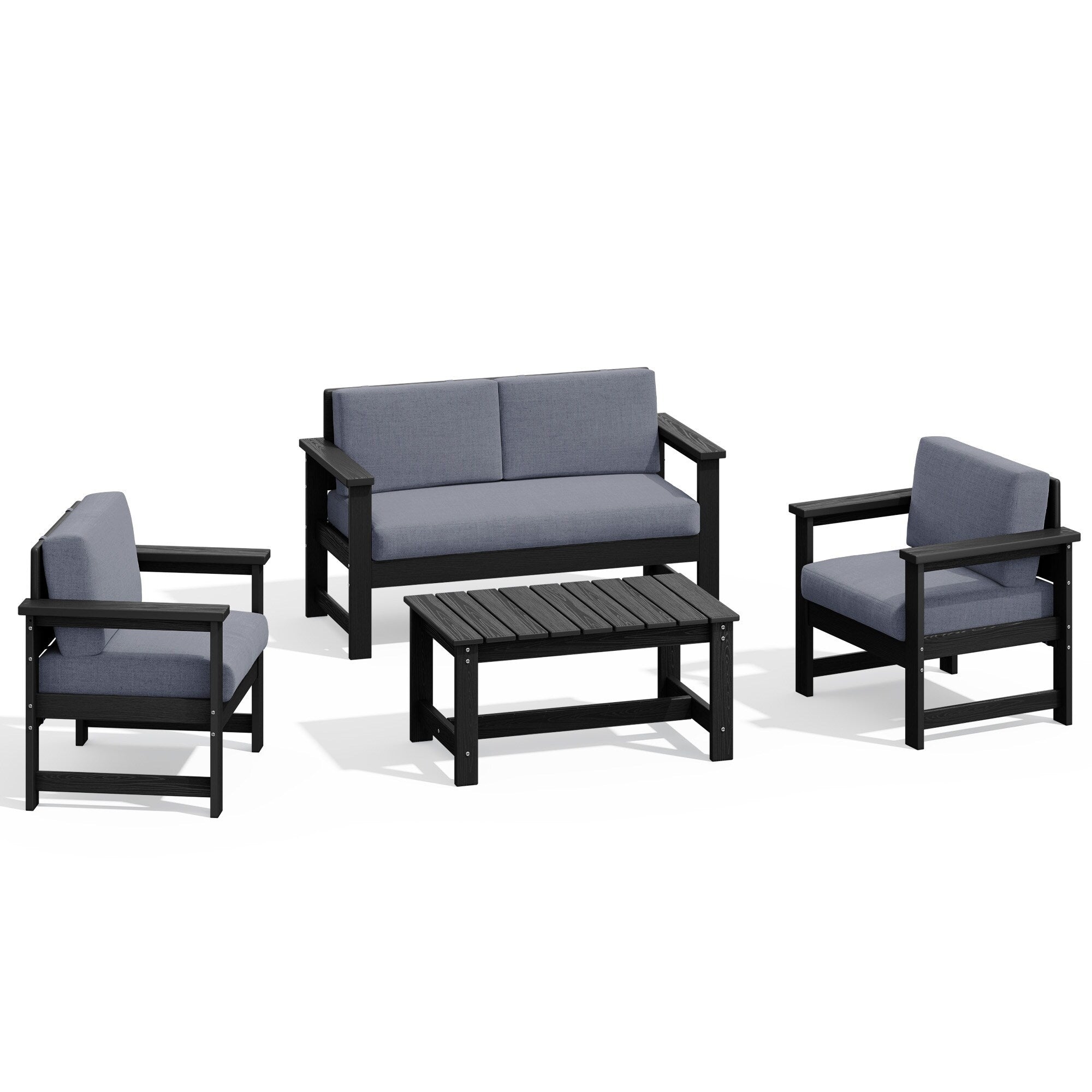 Ensemble de canapé et table sectionnels en PEHD pour patio extérieur, coussins amovibles inclus, une causeuse et deux canapés simples