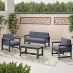 Ensemble de canapé et table sectionnels en PEHD pour patio extérieur, coussins amovibles inclus, une causeuse et deux canapés simples