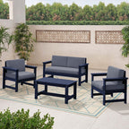 Ensemble de canapé et table sectionnels en PEHD pour patio extérieur, coussins amovibles inclus, une causeuse et deux canapés simples