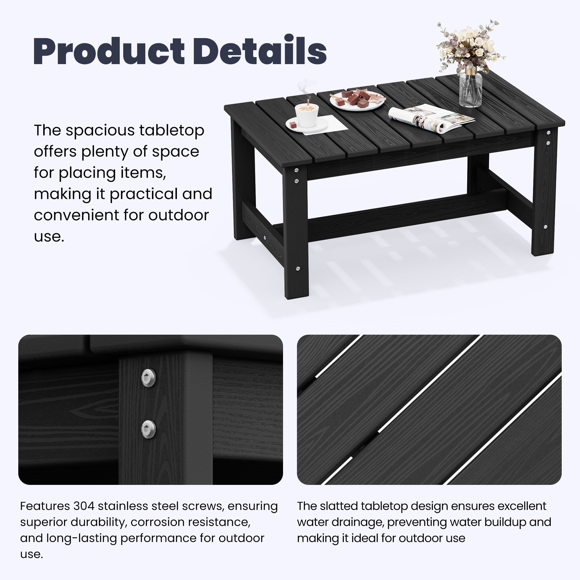 Ensemble de canapé et table sectionnels en PEHD pour patio extérieur, coussins amovibles inclus, une causeuse et deux canapés simples