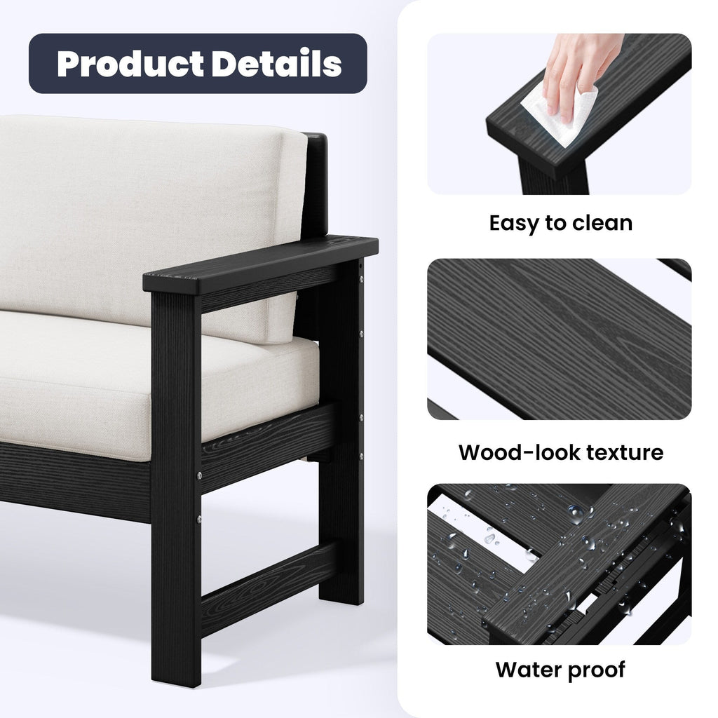 Ensemble de canapé et table sectionnels en PEHD pour patio extérieur, coussins amovibles inclus, une causeuse et deux canapés simples