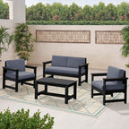 Ensemble de canapé et table sectionnels en PEHD pour patio extérieur, coussins amovibles inclus, une causeuse et deux canapés simples