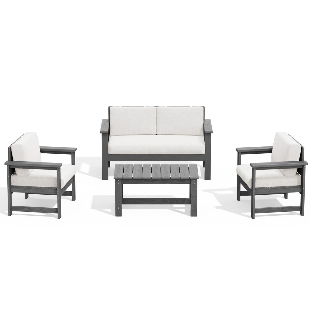 Ensemble de canapé et table sectionnels en PEHD pour patio extérieur, coussins amovibles inclus, une causeuse et deux canapés simples