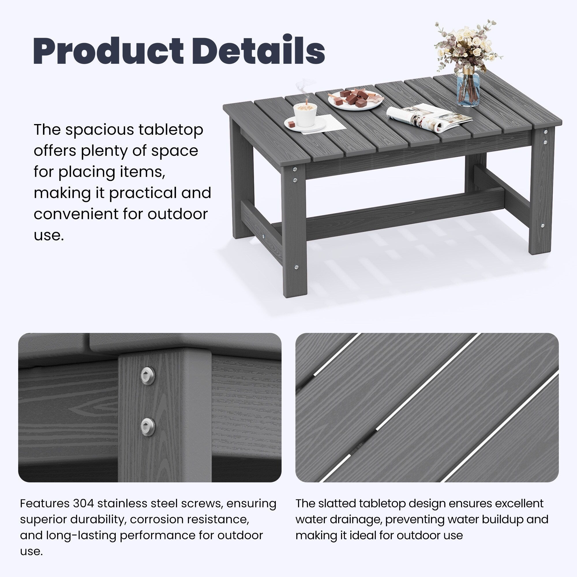 Ensemble de canapé et table sectionnels en PEHD pour patio extérieur, coussins amovibles inclus, une causeuse et deux canapés simples