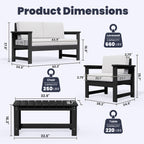 Ensemble de canapé et table sectionnels en PEHD pour patio extérieur, coussins amovibles inclus, une causeuse et deux canapés simples