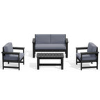 Ensemble de canapé et table sectionnels en PEHD pour patio extérieur, coussins amovibles inclus, une causeuse et deux canapés simples