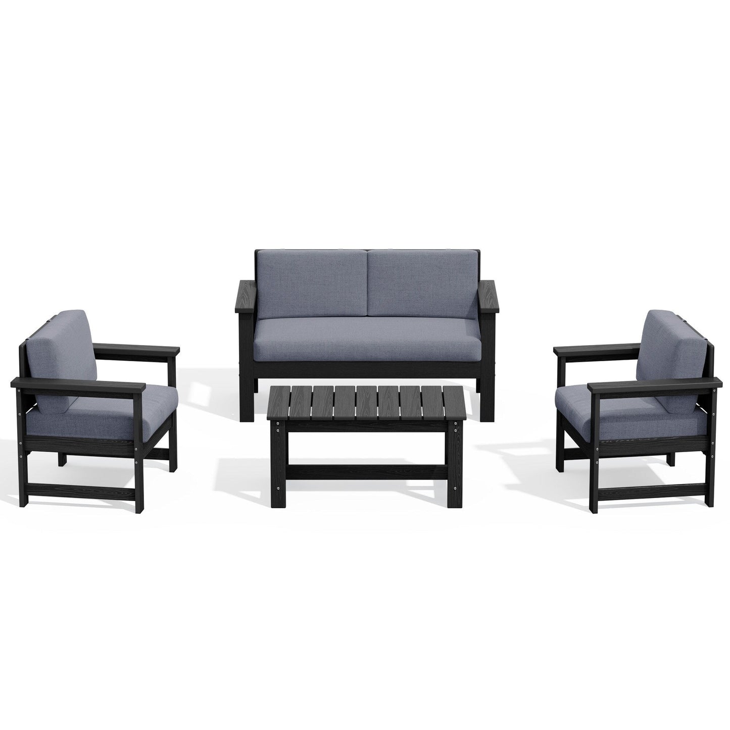 Ensemble de canapé et table sectionnels en PEHD pour patio extérieur, coussins amovibles inclus, une causeuse et deux canapés simples