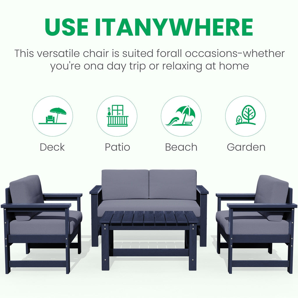 Ensemble de canapé et table sectionnels en PEHD pour patio extérieur, coussins amovibles inclus, une causeuse et deux canapés simples