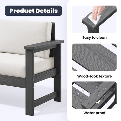 Ensemble de canapé et table sectionnels en PEHD pour patio extérieur, coussins amovibles inclus, une causeuse et deux canapés simples