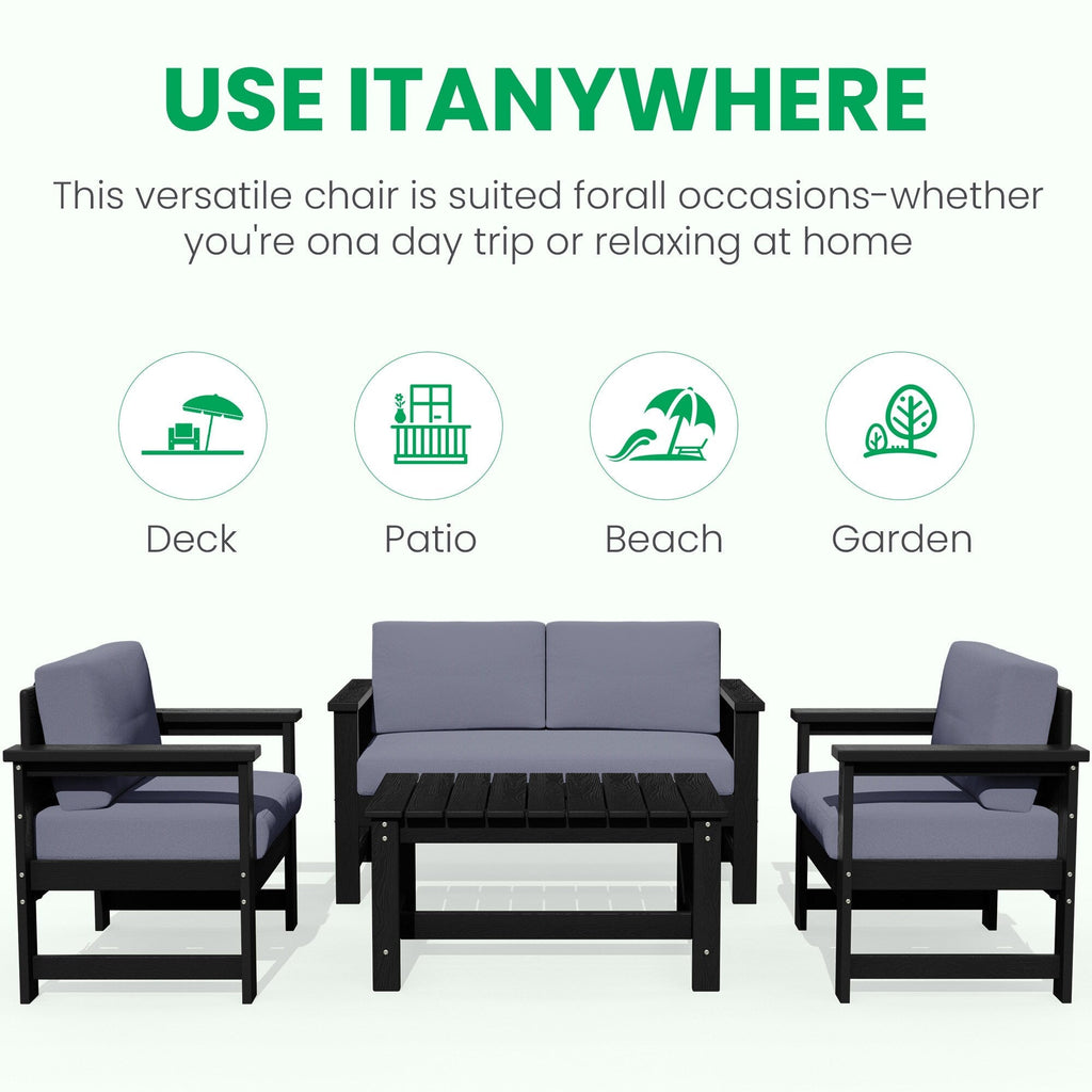 Ensemble de canapé et table sectionnels en PEHD pour patio extérieur, coussins amovibles inclus, une causeuse et deux canapés simples