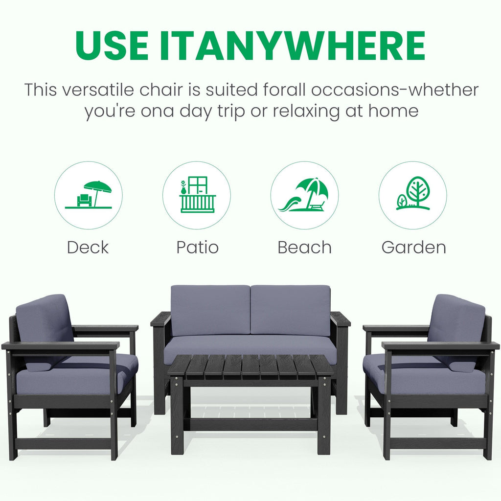 Ensemble de canapé et table sectionnels en PEHD pour patio extérieur, coussins amovibles inclus, une causeuse et deux canapés simples