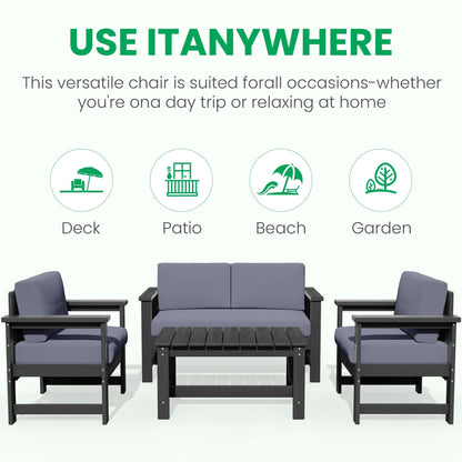 Ensemble de canapé et table sectionnels en PEHD pour patio extérieur, coussins amovibles inclus, une causeuse et deux canapés simples