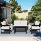 Ensemble de canapé et table sectionnels en PEHD pour patio extérieur, coussins amovibles inclus, une causeuse et deux canapés simples