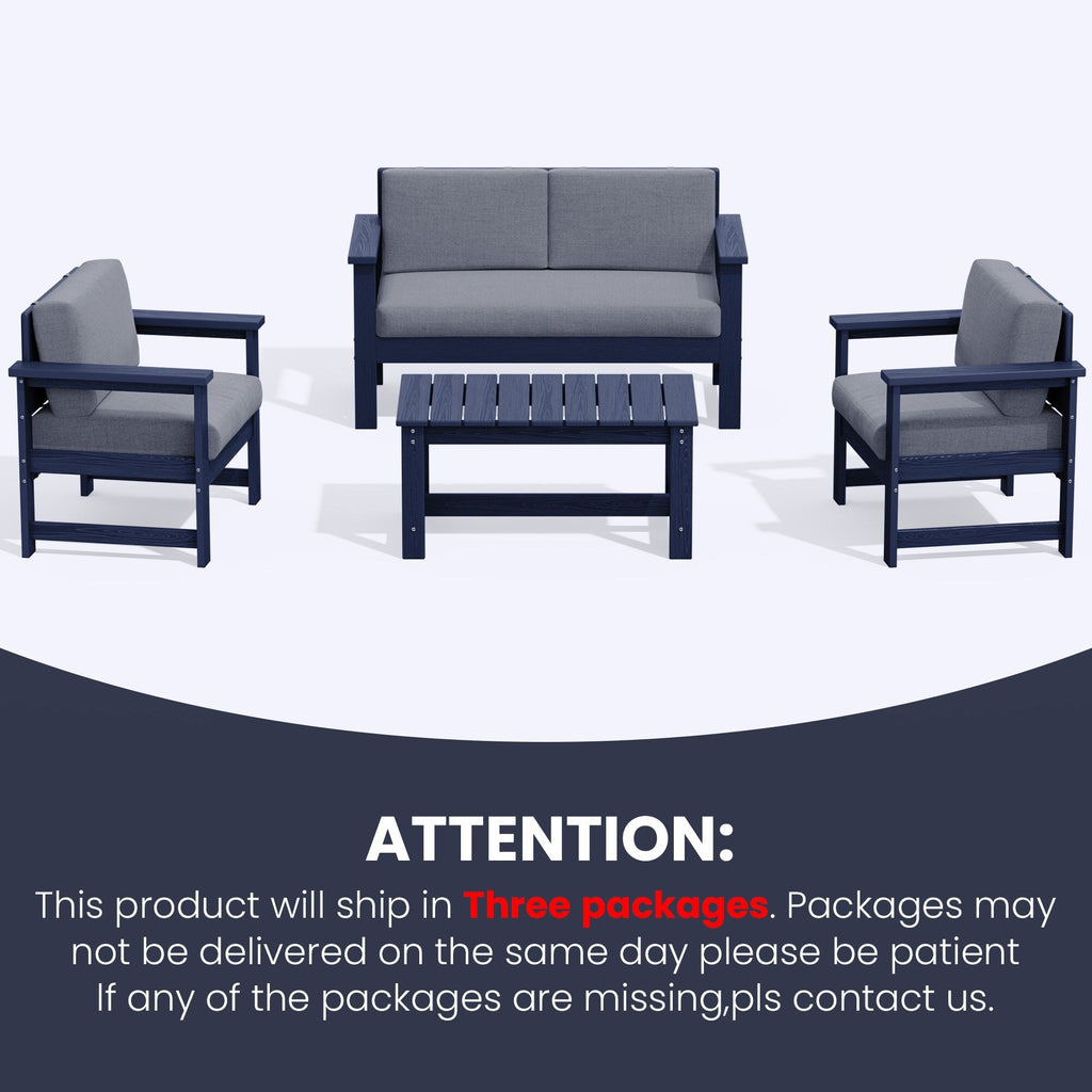 Ensemble de canapé et table sectionnels en PEHD pour patio extérieur, coussins amovibles inclus, une causeuse et deux canapés simples