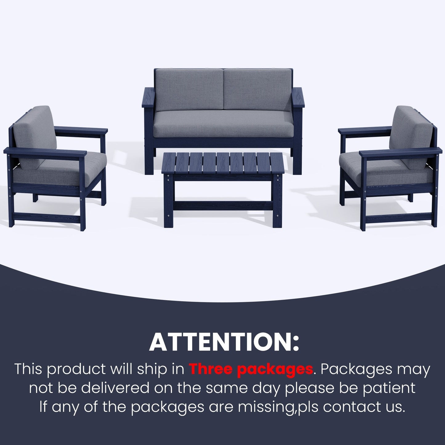 Ensemble de canapé et table sectionnels en PEHD pour patio extérieur, coussins amovibles inclus, une causeuse et deux canapés simples