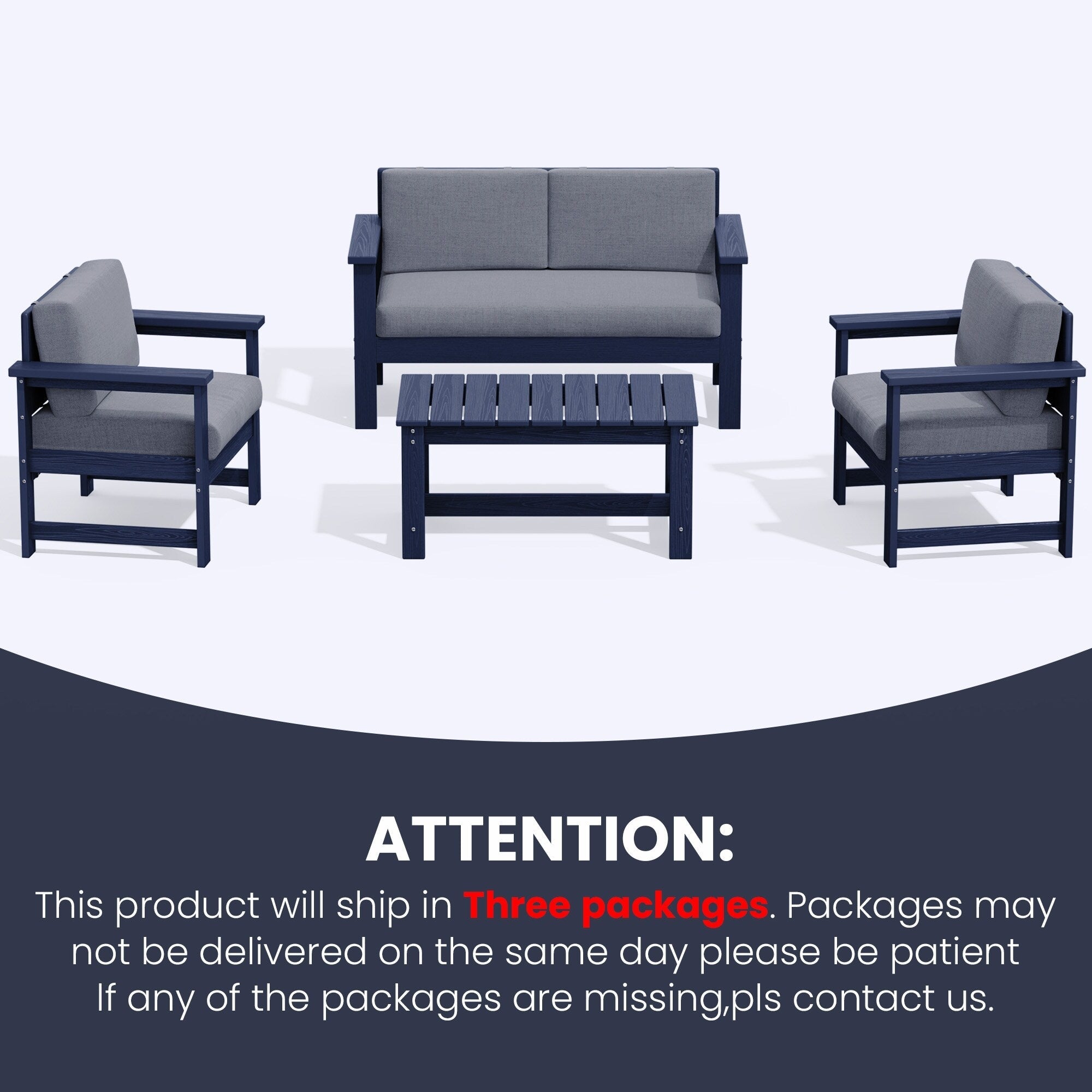 Ensemble de canapé et table sectionnels en PEHD pour patio extérieur, coussins amovibles inclus, une causeuse et deux canapés simples