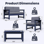 Ensemble de canapé et table sectionnels en PEHD pour patio extérieur, coussins amovibles inclus, une causeuse et deux canapés simples