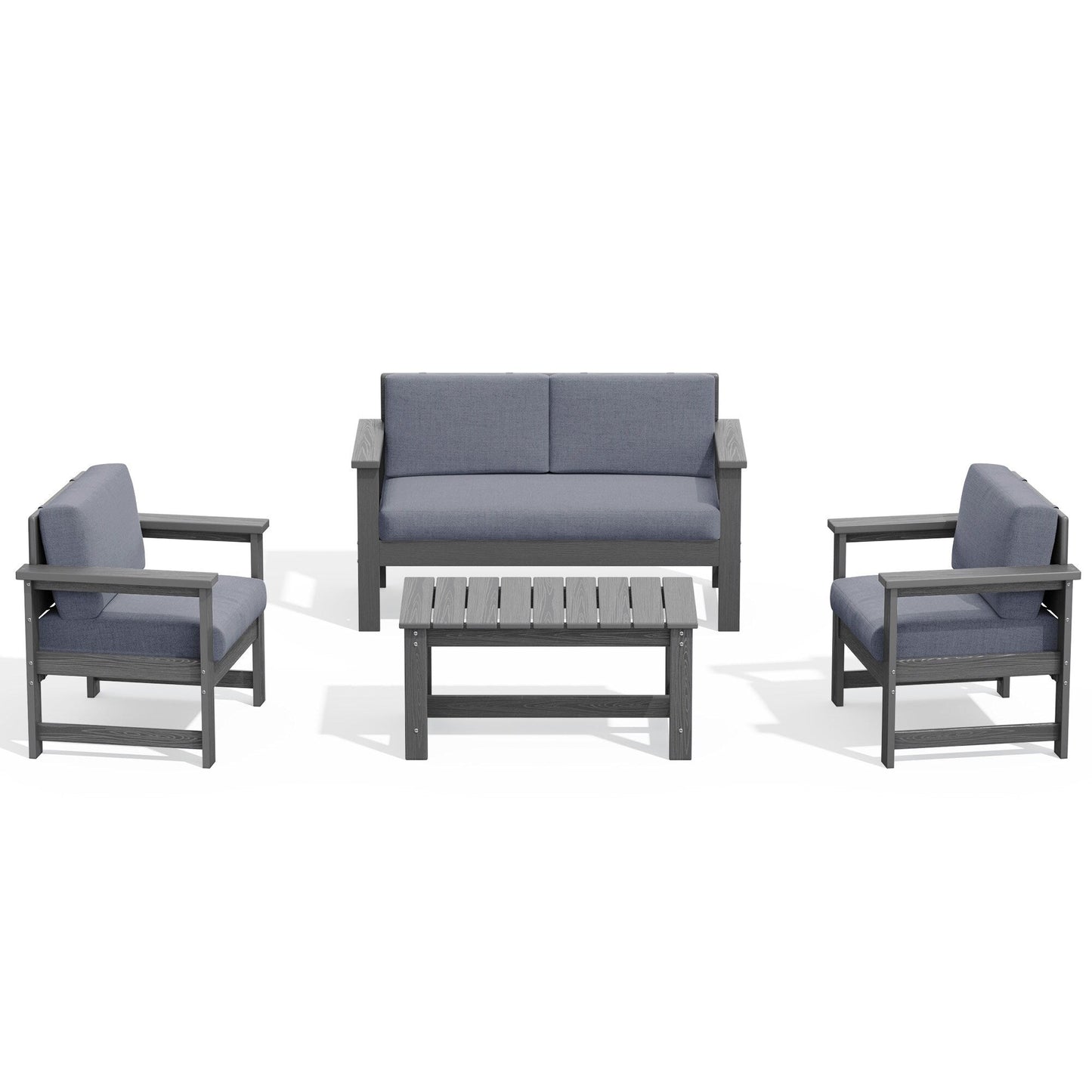 Ensemble de canapé et table sectionnels en PEHD pour patio extérieur, coussins amovibles inclus, une causeuse et deux canapés simples