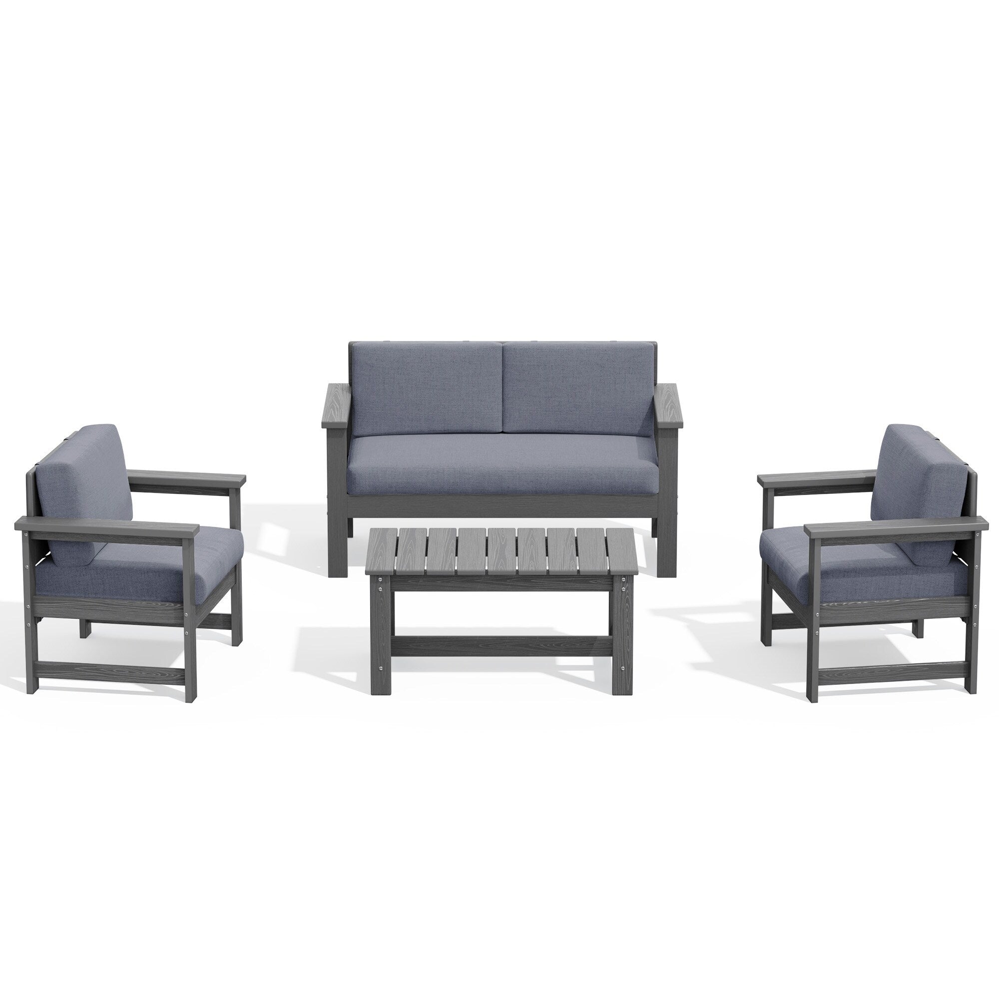 Ensemble de canapé et table sectionnels en PEHD pour patio extérieur, coussins amovibles inclus, une causeuse et deux canapés simples