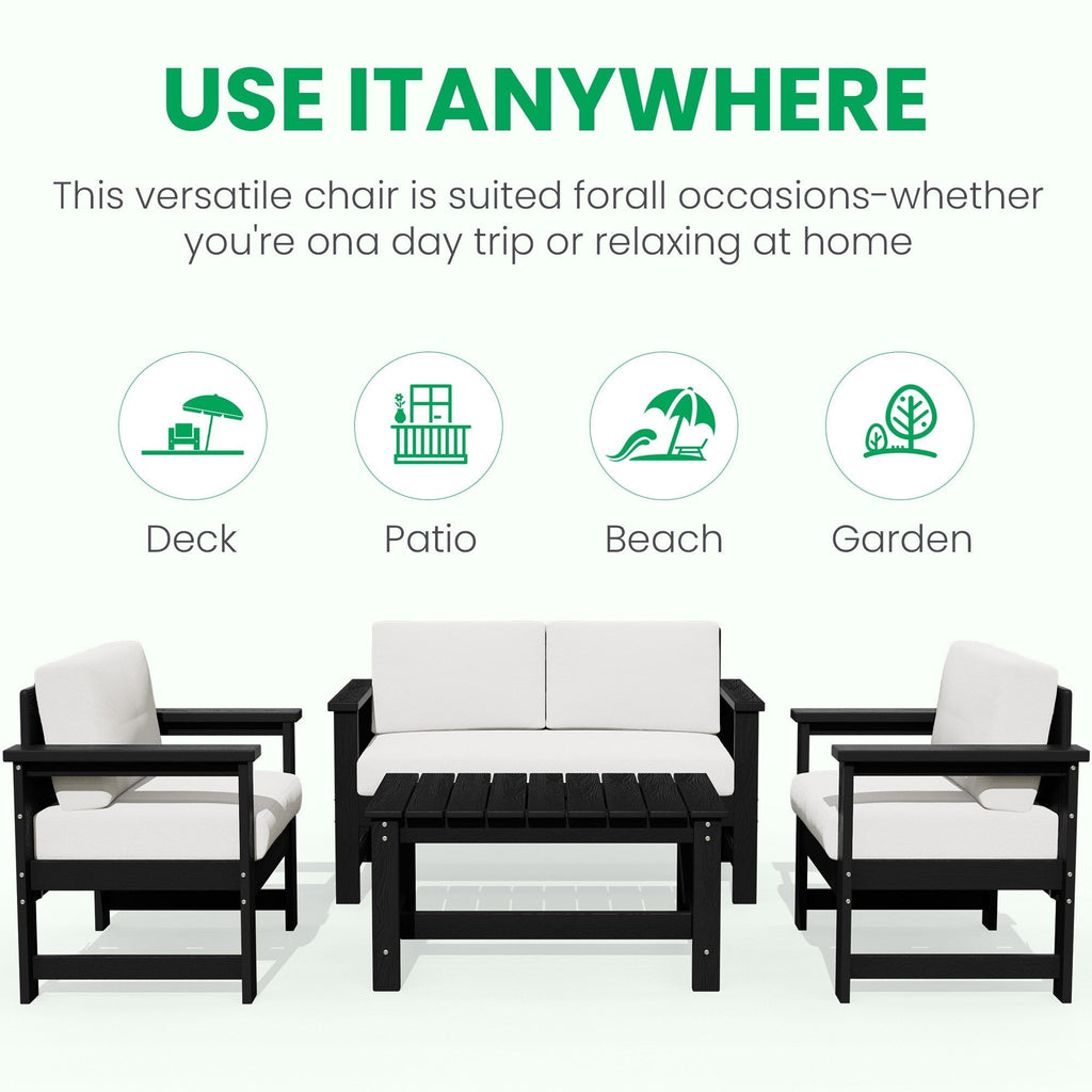 Ensemble de canapé et table sectionnels en PEHD pour patio extérieur, coussins amovibles inclus, une causeuse et deux canapés simples