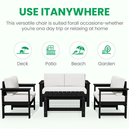 Ensemble de canapé et table sectionnels en PEHD pour patio extérieur, coussins amovibles inclus, une causeuse et deux canapés simples