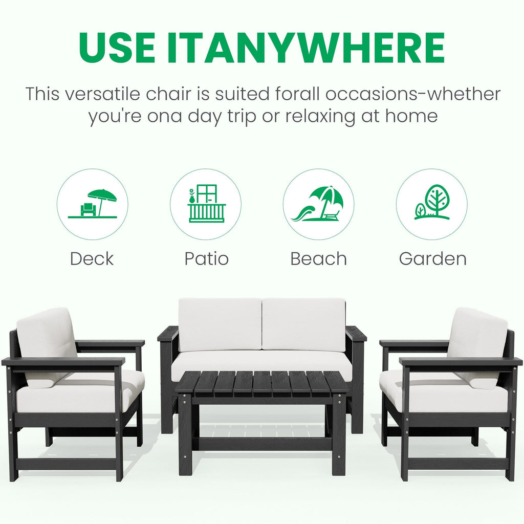 Ensemble de canapé et table sectionnels en PEHD pour patio extérieur, coussins amovibles inclus, une causeuse et deux canapés simples