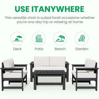 Ensemble de canapé et table sectionnels en PEHD pour patio extérieur, coussins amovibles inclus, une causeuse et deux canapés simples