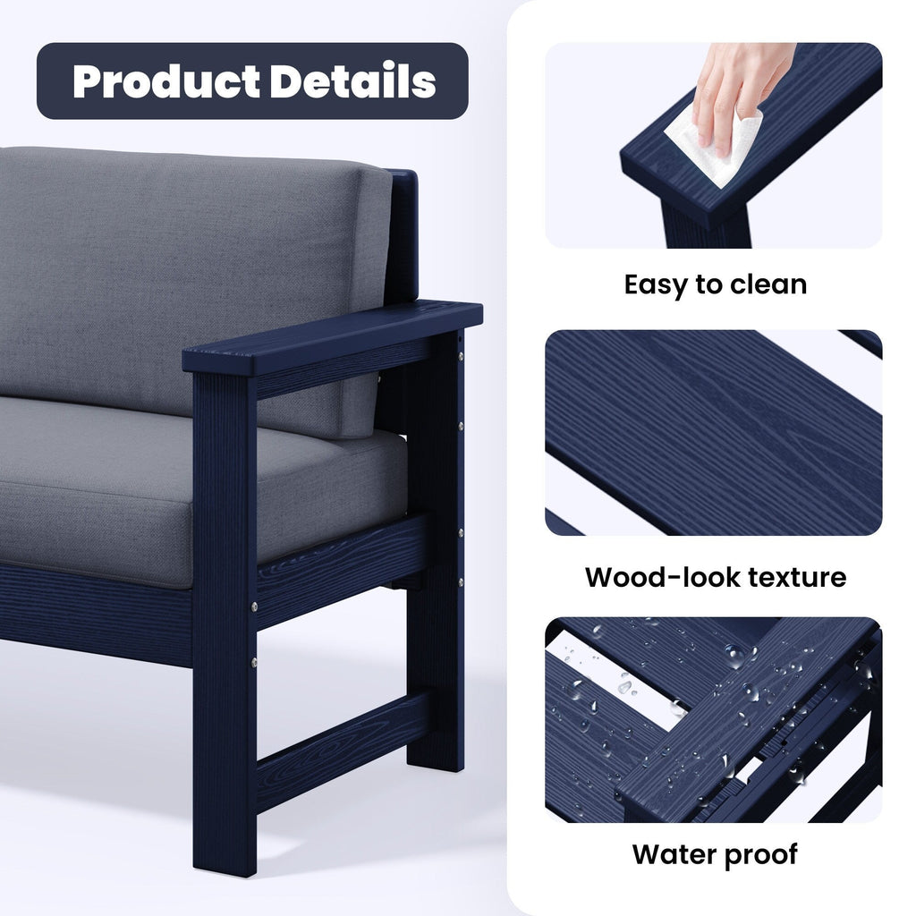 Ensemble de canapé et table sectionnels en PEHD pour patio extérieur, coussins amovibles inclus, une causeuse et deux canapés simples