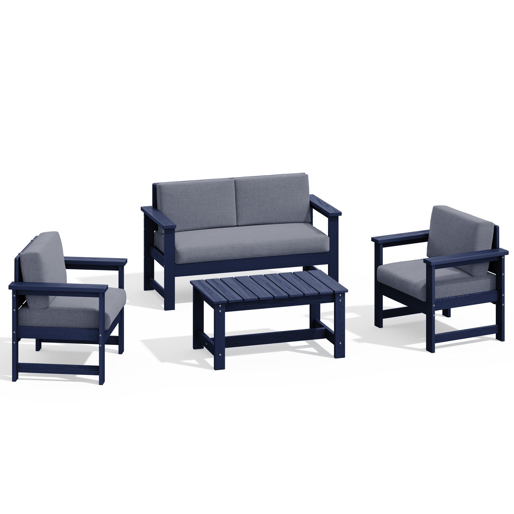 Ensemble de canapé et table sectionnels en PEHD pour patio extérieur, coussins amovibles inclus, une causeuse et deux canapés simples
