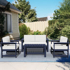 Ensemble de canapé et table sectionnels en PEHD pour patio extérieur, coussins amovibles inclus, une causeuse et deux canapés simples