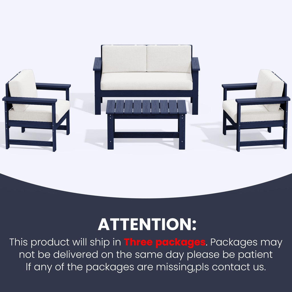 Ensemble de canapé et table sectionnels en PEHD pour patio extérieur, coussins amovibles inclus, une causeuse et deux canapés simples